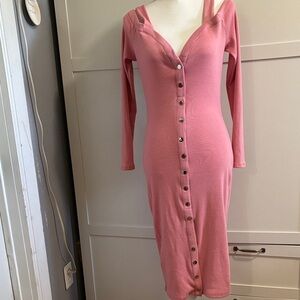 Fashion Nova Pink Long Sleeve Button-Down Dress